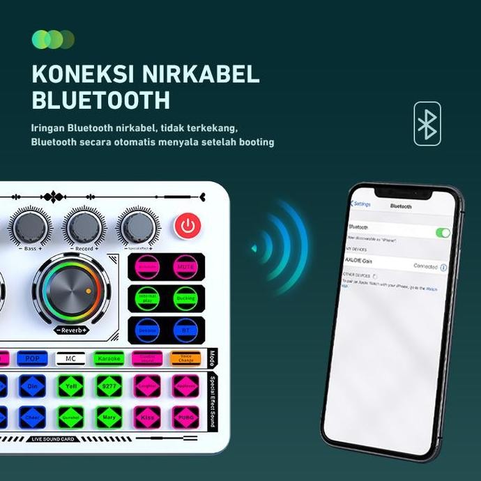 Bonkyo  F999+Earphones Live Sound Card Live Mixer Periferal Komputer Untuk Audio Kartu Suara Karaoke