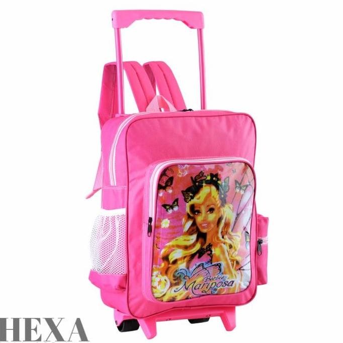 Tas Troli Trolley Roda Dorong Ransel Sekolah Anak Perempuan Barbie
