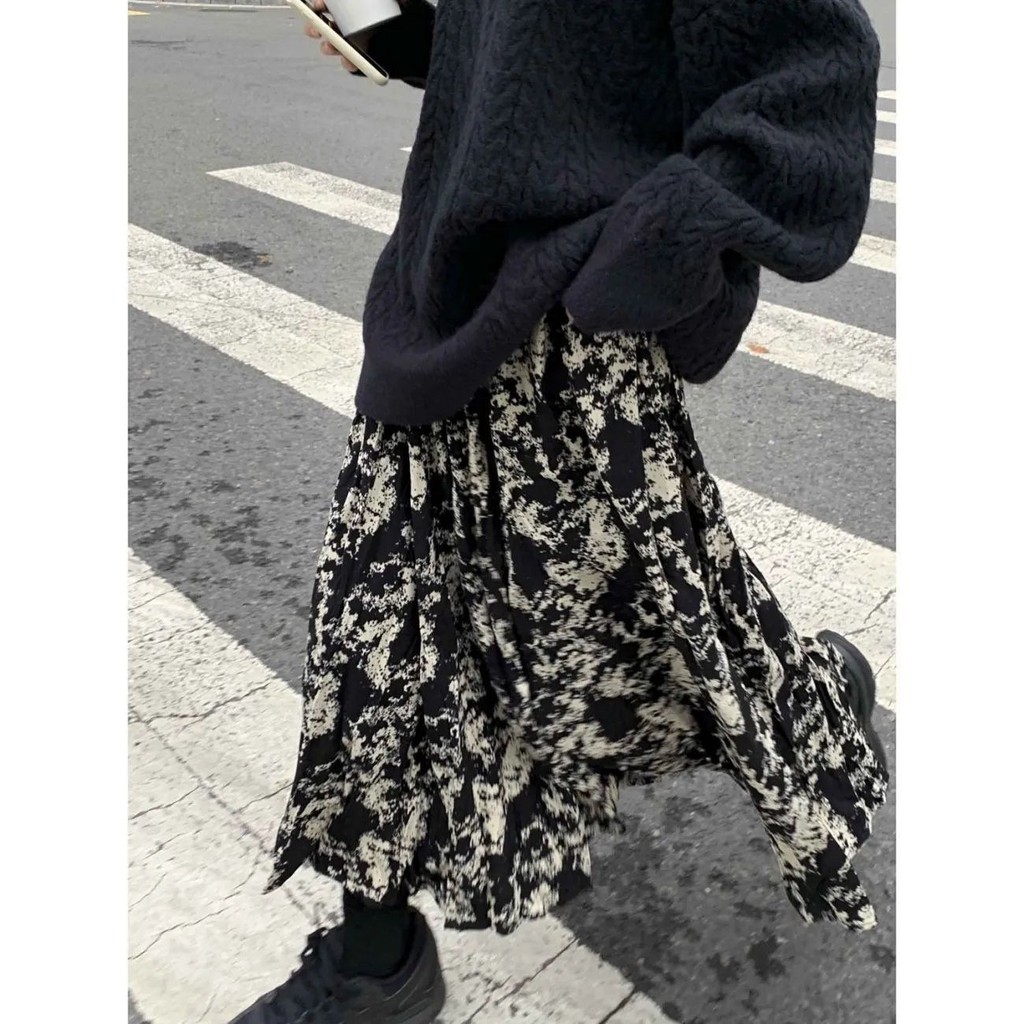 Rok Panjang Retro Korea Wanita a Pola Bunga