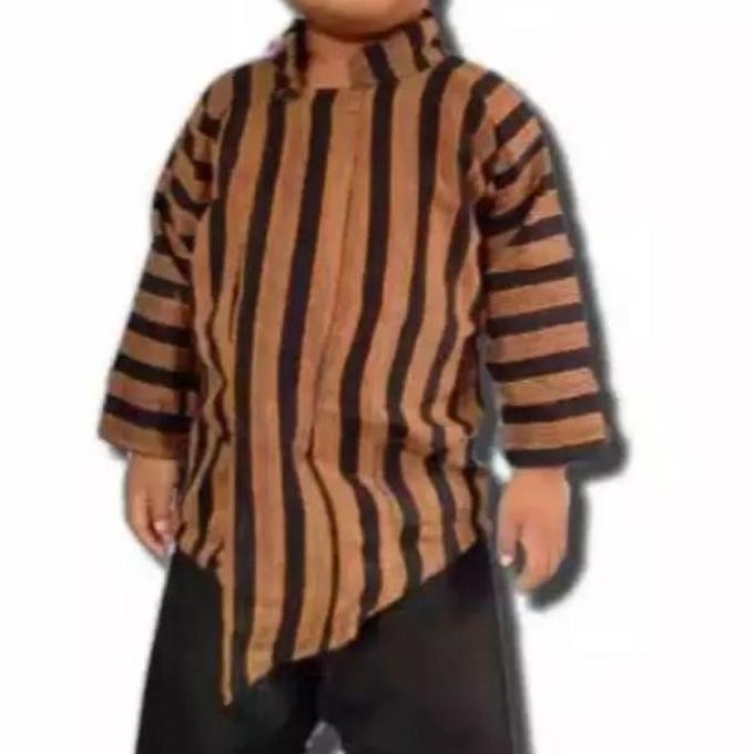 Surjan Lurik Anak - Baju-Celana Batik Coklat+Blangkon Jogja Samurai