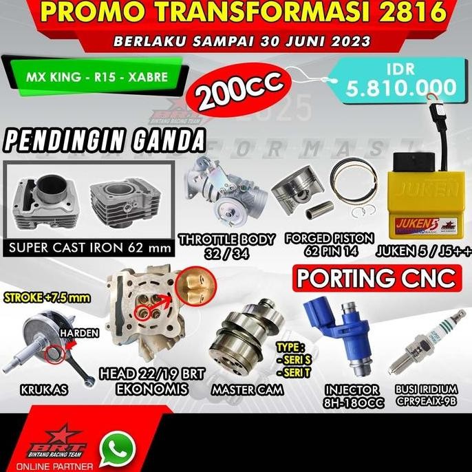 Paket Bore Up Brt 200 Cc Vixion Nva Nvl Mx King R15 V2
