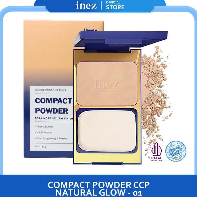 INEZ Compact Powder 01 Natural Glow Bedak Padat Color Contour Plus Bedak Wajah bedak  padat