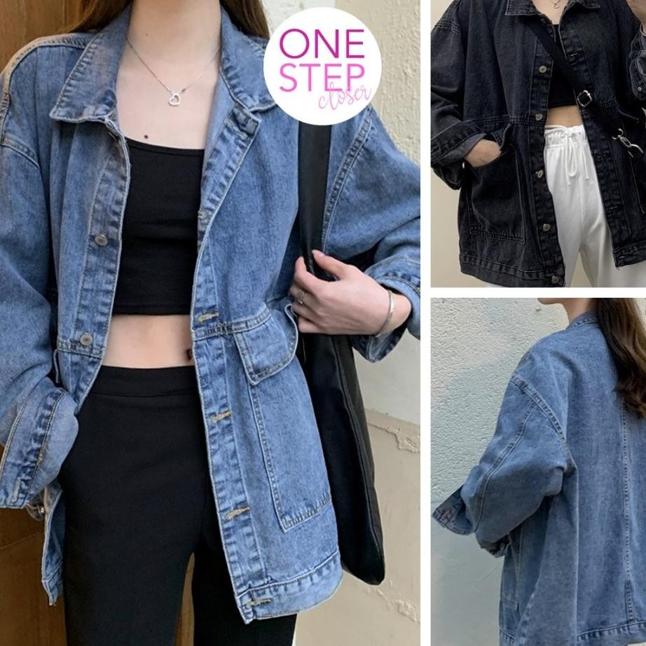 Outer Jeans Unisex Wanita Pria Oversize Outer Denim Longgar Jumbo Atasan U Hitam J10018706