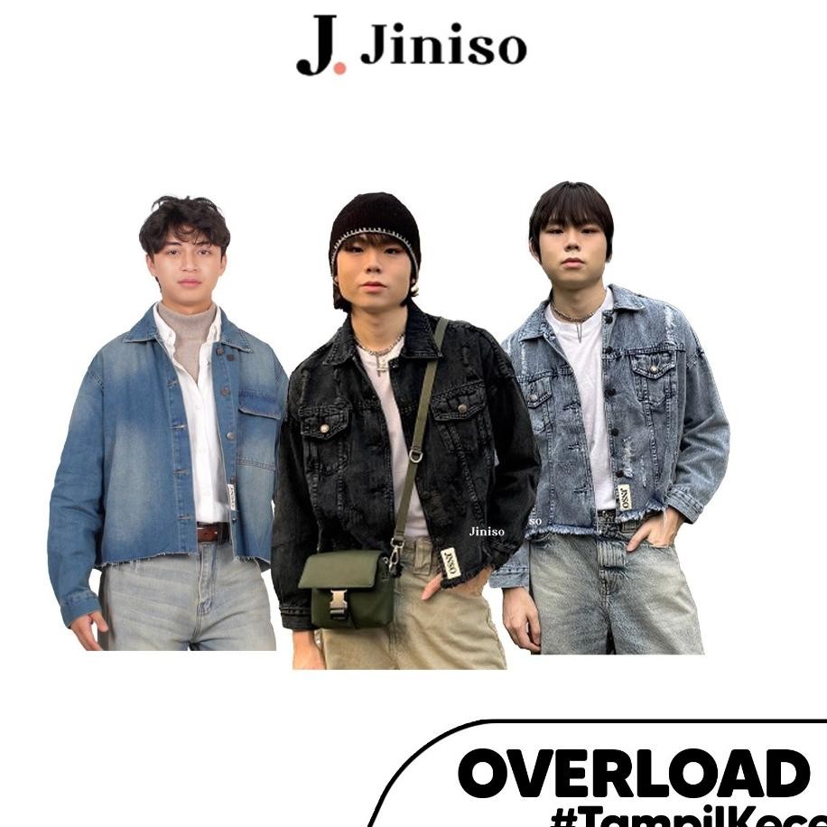 Jiniso Denim Pria Oversize Jaket Jeans Unisex Vintage