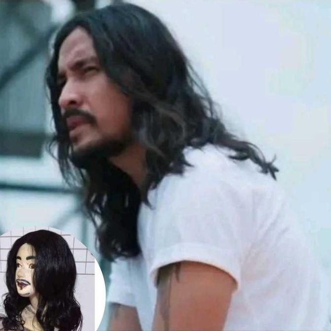 Wig Pria Gondrong Keriting Wig Pria Rambut Panjang Ikal Bergelombang