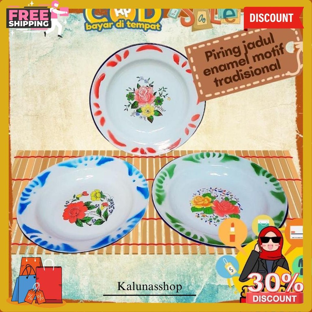 Piring Seng Enamel Motif Jadul 22 Cm Bunga Besi Jaman Dulu Legend Original Produk