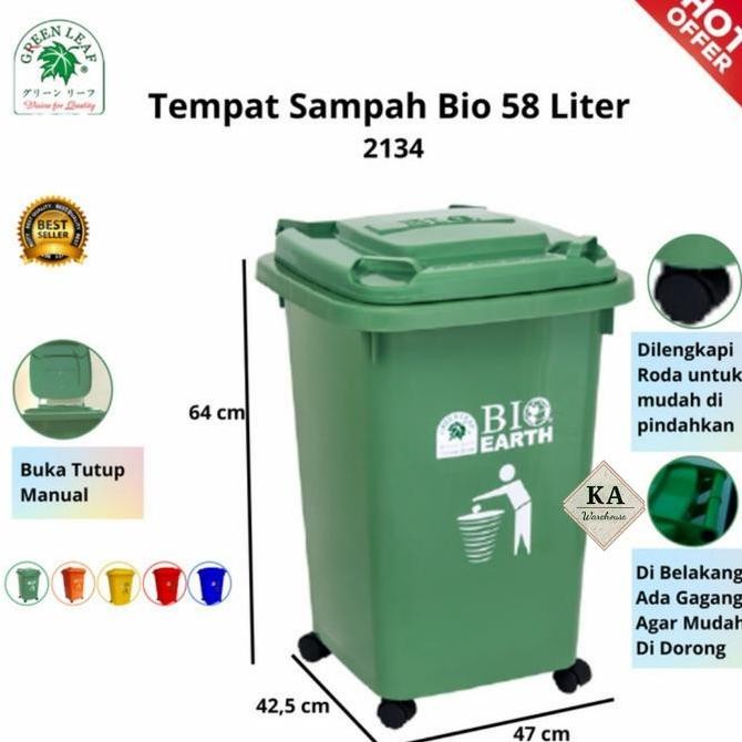 Grosir Tempat Sampah Green Leaf 58 Liter Roda / Tempat Sampah Plastik Roda