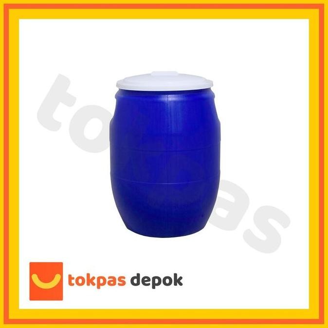 Grosir Tong Air + Tutup 60 Liter / Gentong / Drum Tempat Sampah Plastik Green Leaf 0506 Putih Biru D