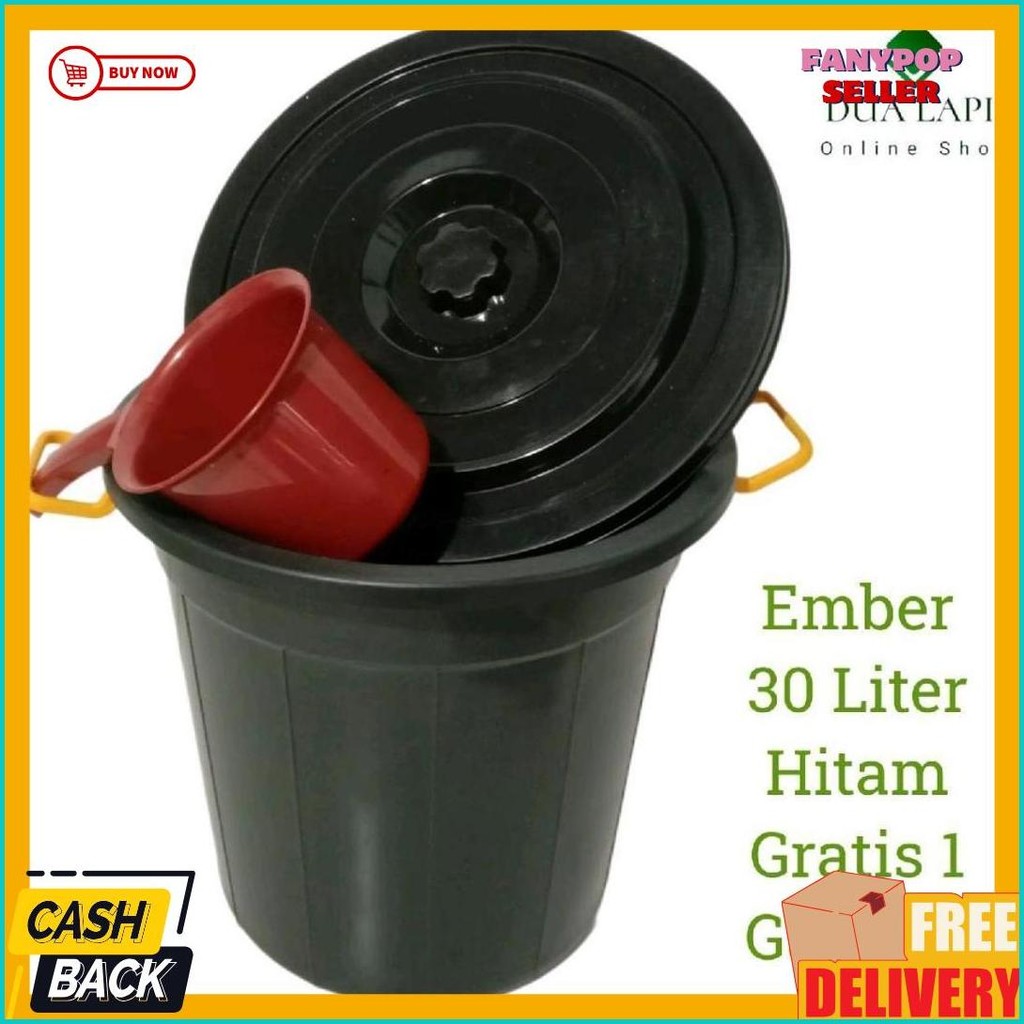 Discount Ember Plastik Warna Hitam 30 Liter Gagang Kuning Gratis Gayung