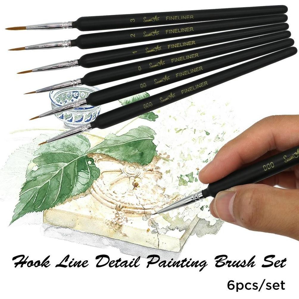 

Dvc-78 Seamiart 6Pcs Hook Line Paint Brush Set Kuas Cat Warna Air Cat Akrilik Cat Minyak Menggambar Kuas Dvc-78