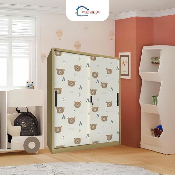 OLYMSTEEL - OSWS 2P KIDS SLIDING/LEMARI PAKAIAN ANAK BESI 2 PINTU SLIDING/LEMARI BESI MINIMALIS