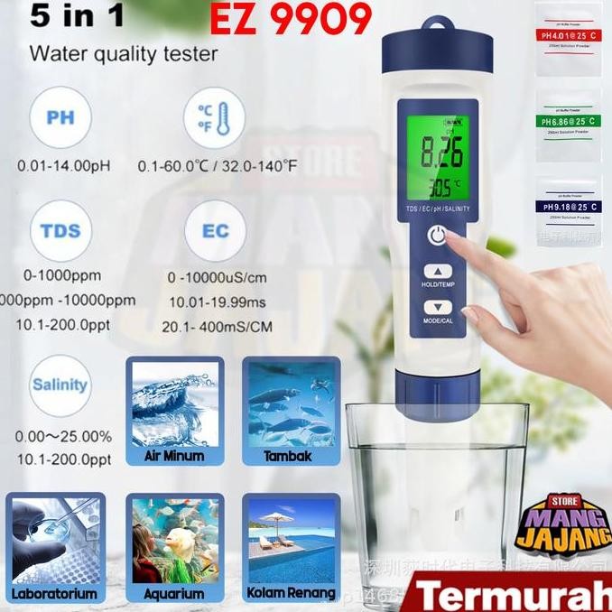 5 IN 1 ALAT UKUR UJI KUALITAS AIR PH TDS EC SALINITY SUHU EZ 9909 ORIGINAL DAN TERPERCAYA