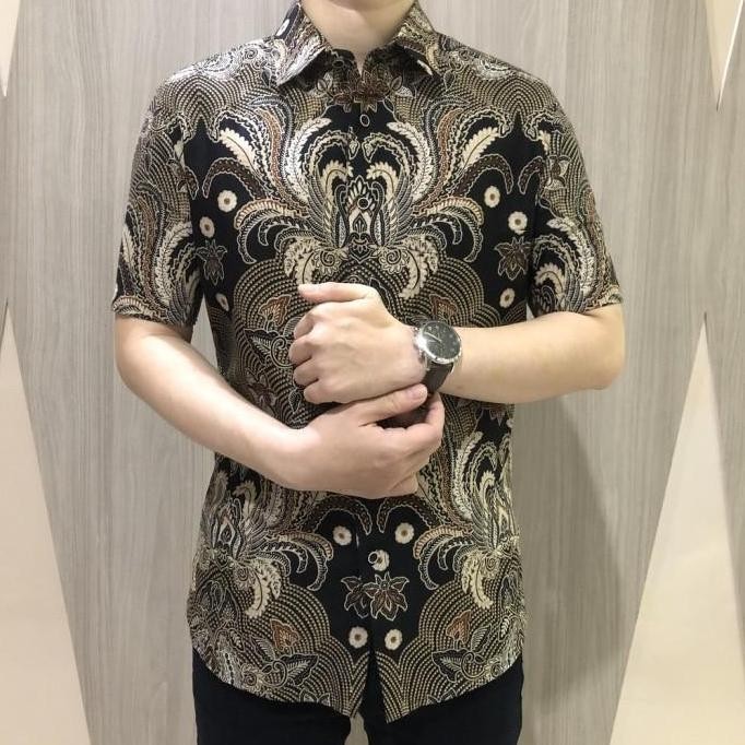 Sale [Gridline - S252 Obsidian Black] Kemeja Batik Pria Slimfit Katun