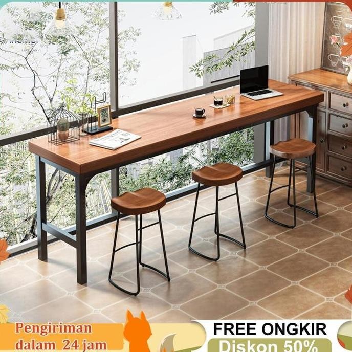 NA-Meja Bar 180CM Meja Cafe Besi Meja Kopi Teras Meja Makan Minimalis Meja Barista Meja Panjang Meja