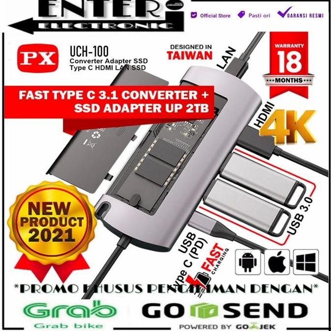 TERMURAH - PX UCH 100 - CONVERTER ADAPTER SSD 2TB TYPE C TO USB HDMI LAN 6 IN 1