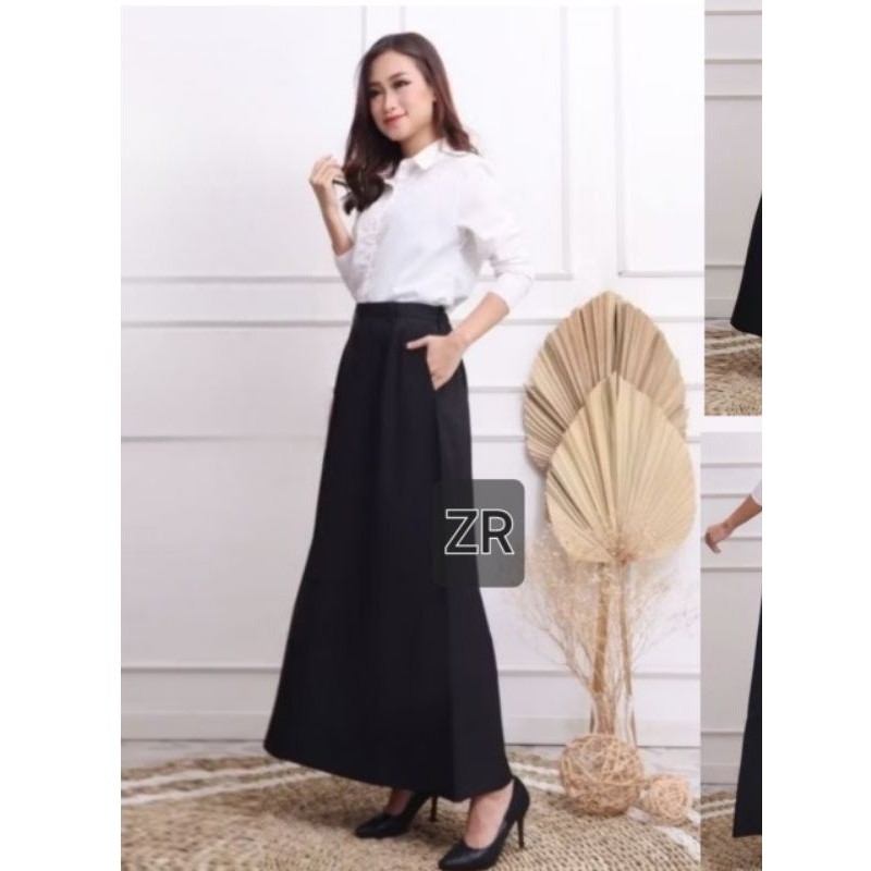 ROK HITAM WANITA PANJANG MODEL A-LINE MAXI /ROK KERJA KARET PINGGANG/ROK OSPEK JUMBO SIZE S -L8 TERM