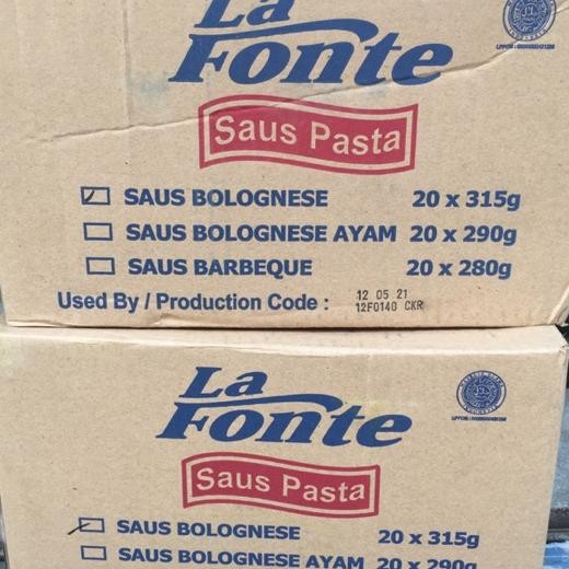 

Saus Bolognese La Fonte 20 X 315G Dus / Saus Pasta Bolognese Lafonte 315G Dus Isi 20