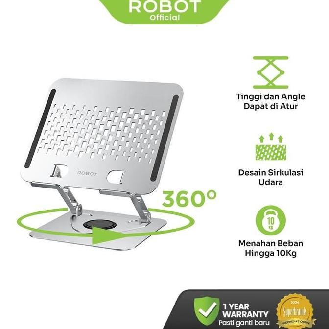 ROBOT RT-LS06S Laptop Holder Kuat Rotateable 360 Holder Laptop Dingin Aluminium Alloy Stand Silver O