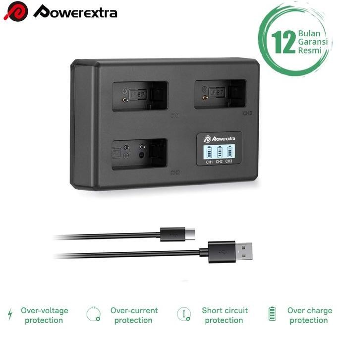 POWEREXTRA 3-Slot Charger Canon LP-E17 for EOS M3 M5 M6 ETC