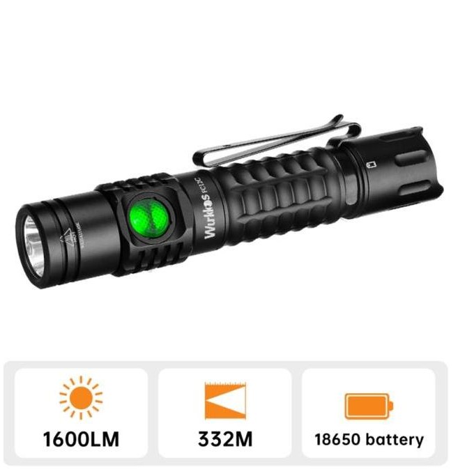 Bst Ready Senter Wurkkos Fc12C Buck Circuit Tactical, Long-Range 1600 Lumens/332 Meter, Tactical & R