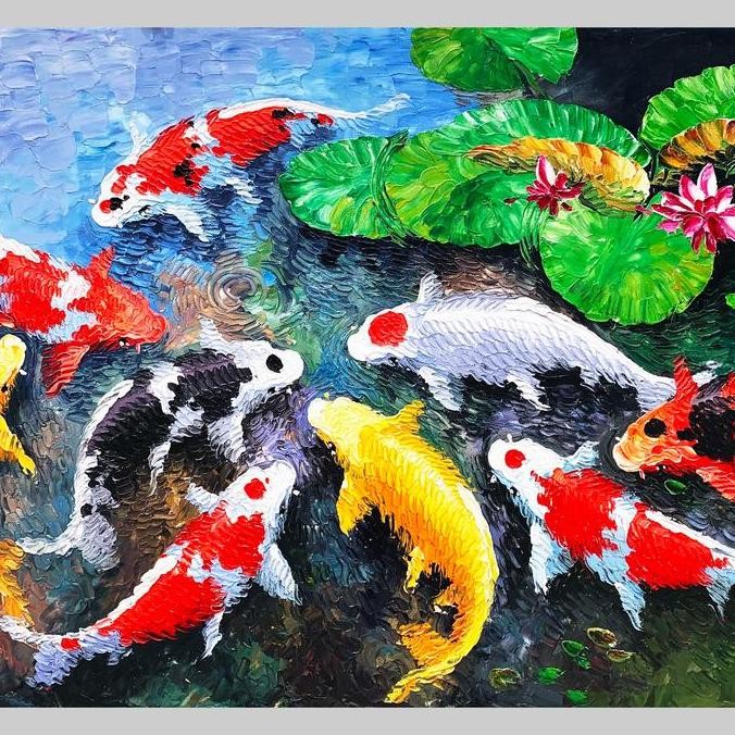 NEW Lukisan ikan koi palet timbul 135x85