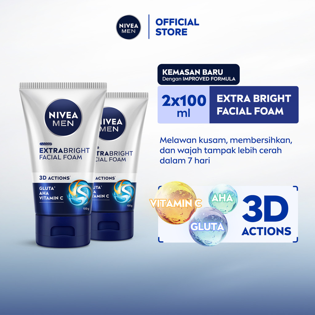 (PAKET HEMAT ISI 2) NIVEA MEN Facial Foam Extra Bright Facial Foam 100ml - Sabun cuci muka pria menc