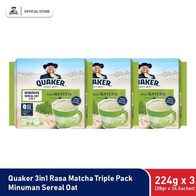 

Quaker 3in1 Matcha Polybag 224g Triple Pack Minuman Sereal Oats