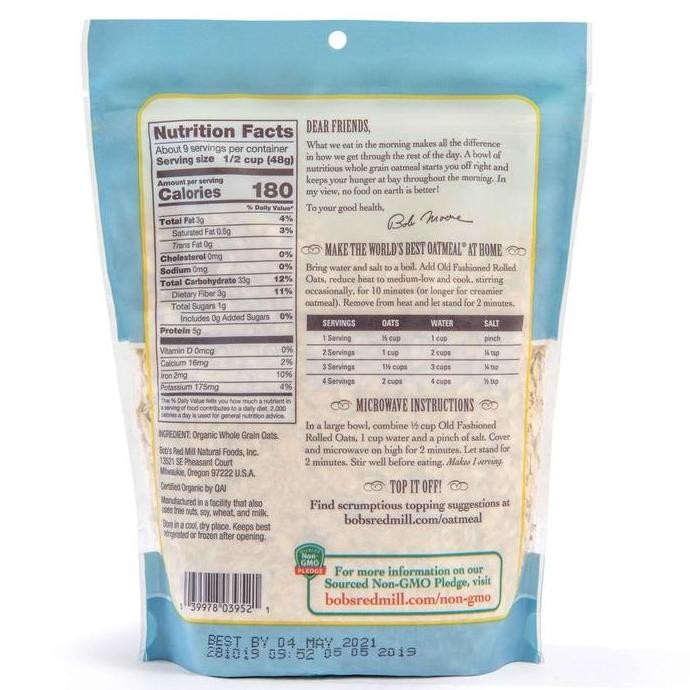 

Bob's Red Mill Organic Oats ( Old Fashined, Quick Cooking ) Sereal, Oatmeal