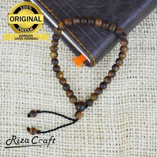 Gelang Tasbih Kayu Gaharu Wangi Asli Kalimantan Motif Zebra Hitam