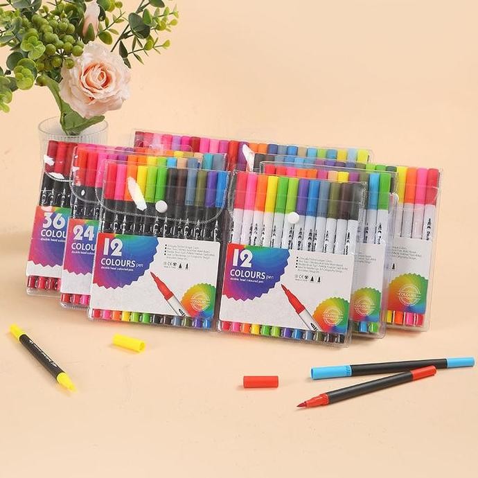 

Spidol Warna Set 12/36/60/100/120 Spidol Brush Pen 2 Tips Spidol Set Marker Drawing Pen JS