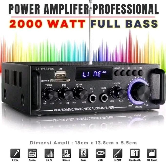 Amplifier 198B Pro 2000Watt Cod Amplifier Karaoke 2000Watt 198B Pro Suara Super Bass Subwoofer