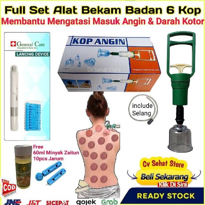 Alat Terapi Bekam Full Set 6 Kop Komplit Pena Jarum Becam Basah Kering Urut Leher