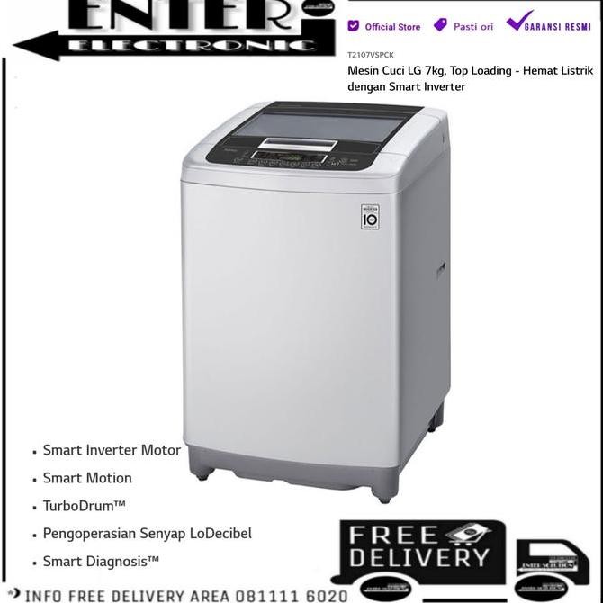 LG T2107VSPCK - MESIN CUCI 1 TABUNG LG SMART INVERTER 7 KG T2107 VSPCK