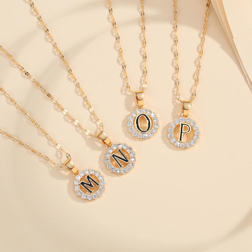 Promo.. Lanmi Jewelry Kalung Titanium Huruf Wanita Anti Karat Lapis Emas Perhiasan Luntur Rose Gold 