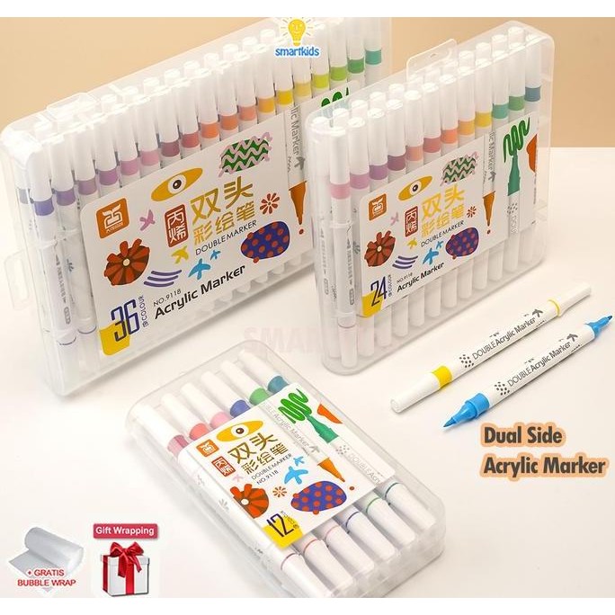 

Promo Dual Side Spidol Akrilik Market Warna Cepat Kering Tahan Air Dua Sisi Pen Acrylic Double Paint Menggambar Kreativitas Seni Edukasi Anak COD