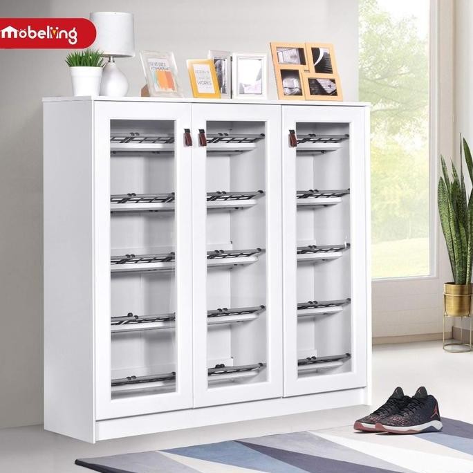 Rak Sepatu Kaca Sliding Putih