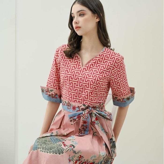 Evercloth Arabel Dress Batik Wanita Sabrina Dress Wanita Batik Modern Gaun Pesta Aline Terusan Kebay