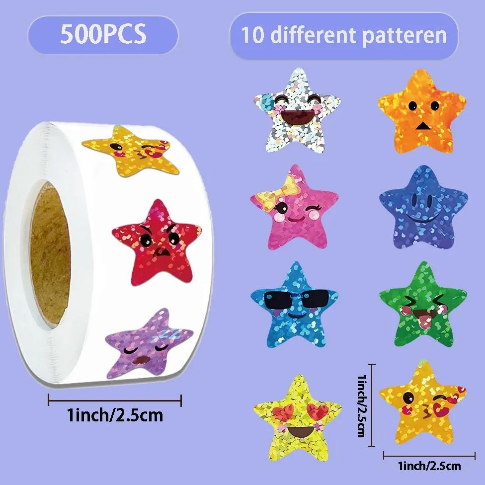 

500Pcs Creative Star Cute Ins Wind Roll Adhesive Envelope Sealing Adhesive Diy Water Cup Skateboard Personalized Stickers