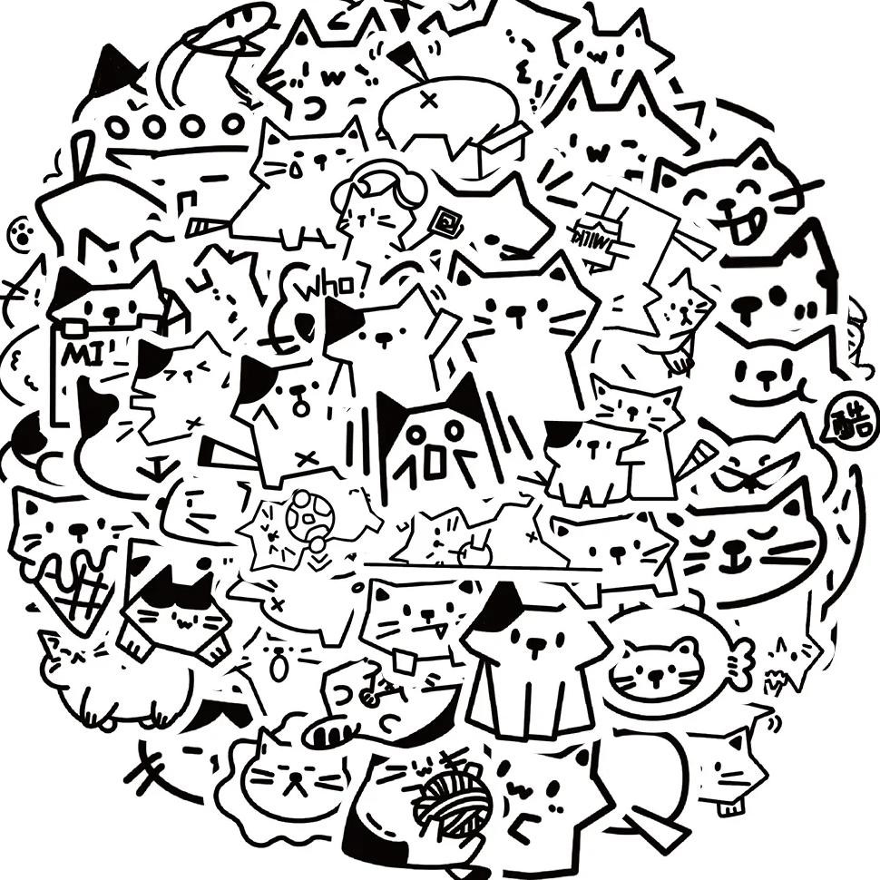 

50/110Pcs Cute Fun Simple Draw Cat Graffiti Stickers Classic Student Stickers Water Cup Guitar Phone Case Skateboard Decoration