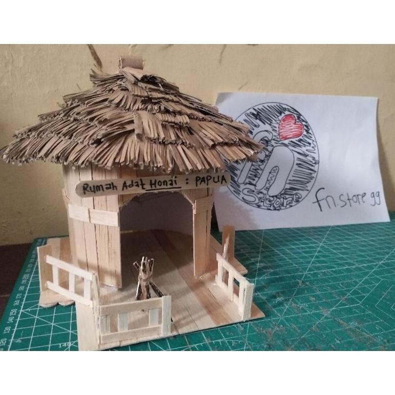 BEST PRAKARYA KERAJINAN TANGAN DARI STIK ES KRIM ,MINIATUR RUMAH ADAT HONAI PAPUA