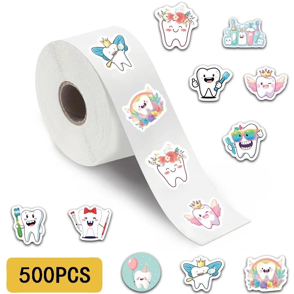 

500Pcs Cartoon Cute Teeth Creative Graffiti Roll Stickers Classic Love Teeth Stickers Phone /Cups/Dental Waterproof Decorative