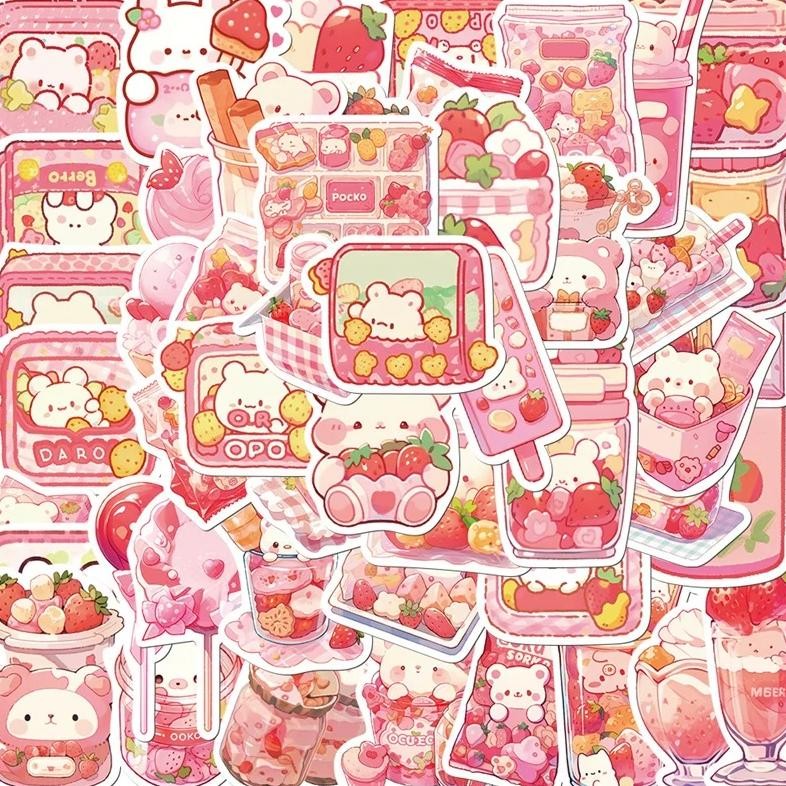 

10/30/50Pcs Cute Pink Food Pvc Sticker Aesthetic Children'S Decoration Scrapbooking Korean Stationery School Supplies For Kids