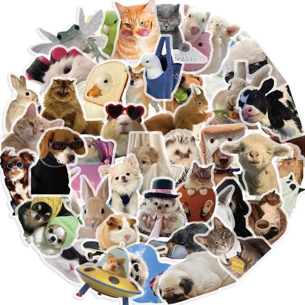 

50Pcs Cartoon Cute Cats And Dogs Meme Waterproof Graffiti Stickers For Bicycle Hand Account Pencil Case Decals