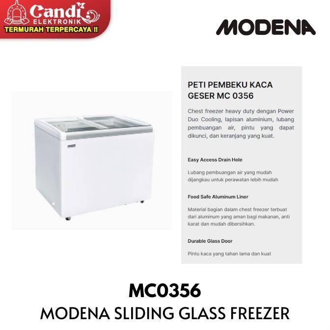 MODENA Sliding Freezer Kapasitas 336 Liter Power Duo Cooling System Heavy Duty Compressor MC 0356 MC