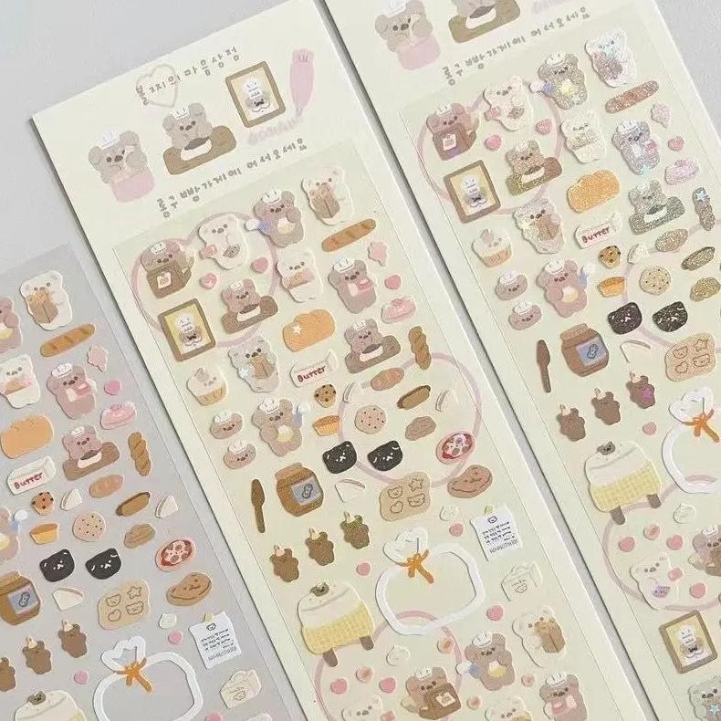 

Kawaii Cartoon Animal Stickers Laser Bear Rabbit Deco Stick Scrapbooking Idol Card Cute Decorative Stickers Korean Stationery