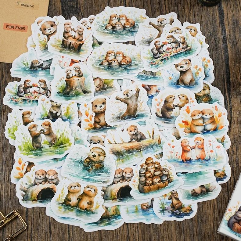 

30Pcs Cute Otter Family Paper Sticky Sticker Aesthetic Decoration Scrapbooking Stationery Hand Accounting Supplies For Kids