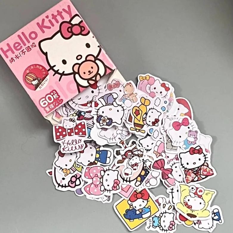 

60Pcs/Box Anime Stickers Kawaii Miniso Hello Kitty Kuromi Cinnamoroll Pochacco Stickers Diy Stationery Cute Cartoon Sticker Gift