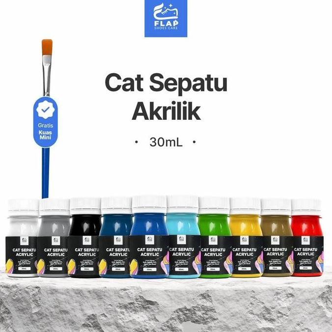 Flap Shoes Care - Cat Akrilik Sepatu - Cat Sepatu Kulit, Rubber, PVC, Jeans, dan Boost - Hitam Putih