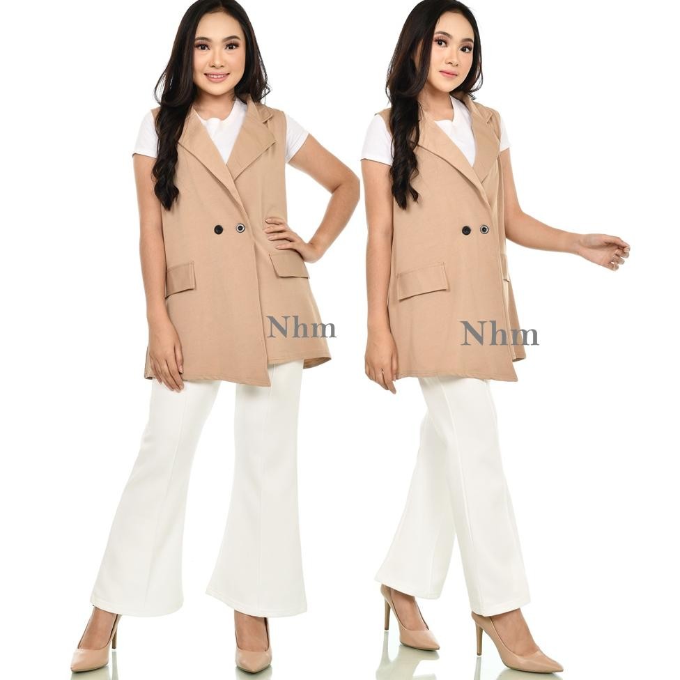 Nhm Outer Blazer Tanpa Lengan, Blazer Casual Wanita Intan