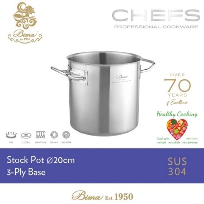 Murah Stock Pot + Tutup Bima Chefs Stainless Sus304